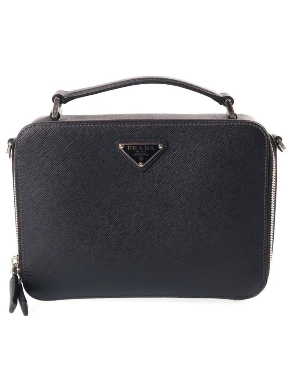 Prada Brick Saffiano Leather 2-Way Bag Silver Black
